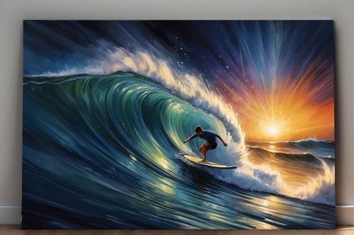 Surfer und Sonne – wie Ölgemälde, Digital Art, KI Art