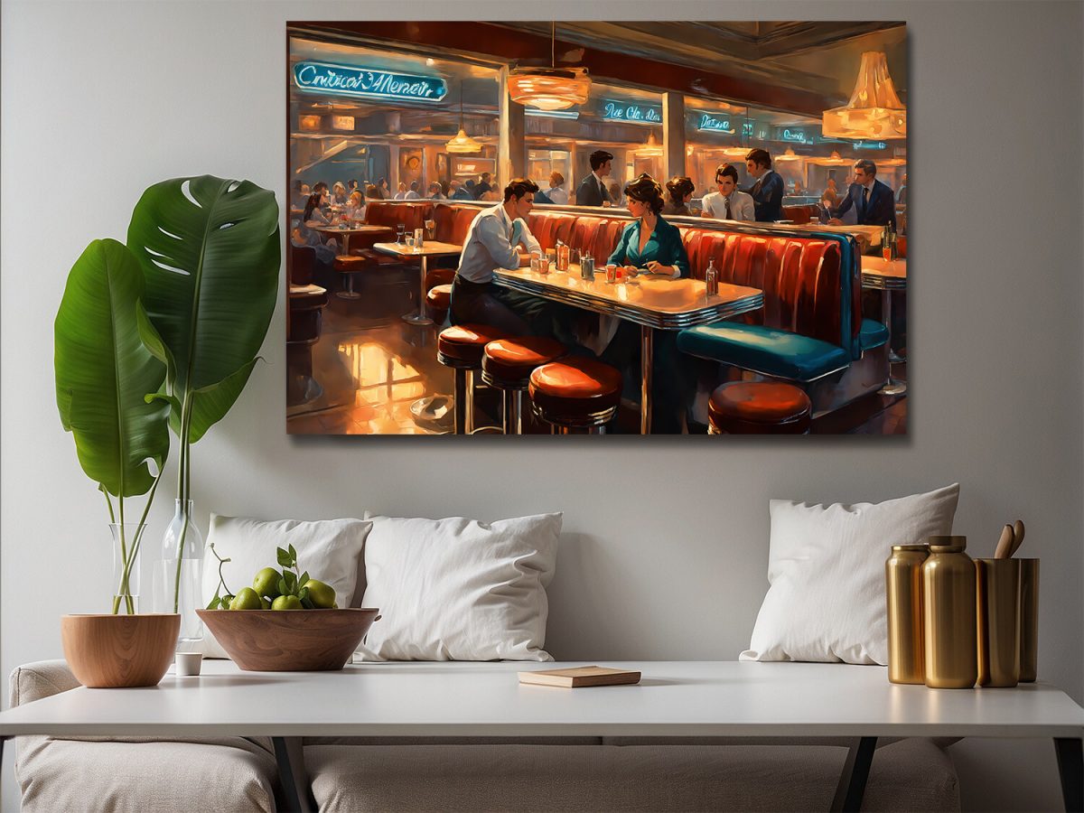 American Diner Szene – wie Ölgemälde, Digital Art, KI Art