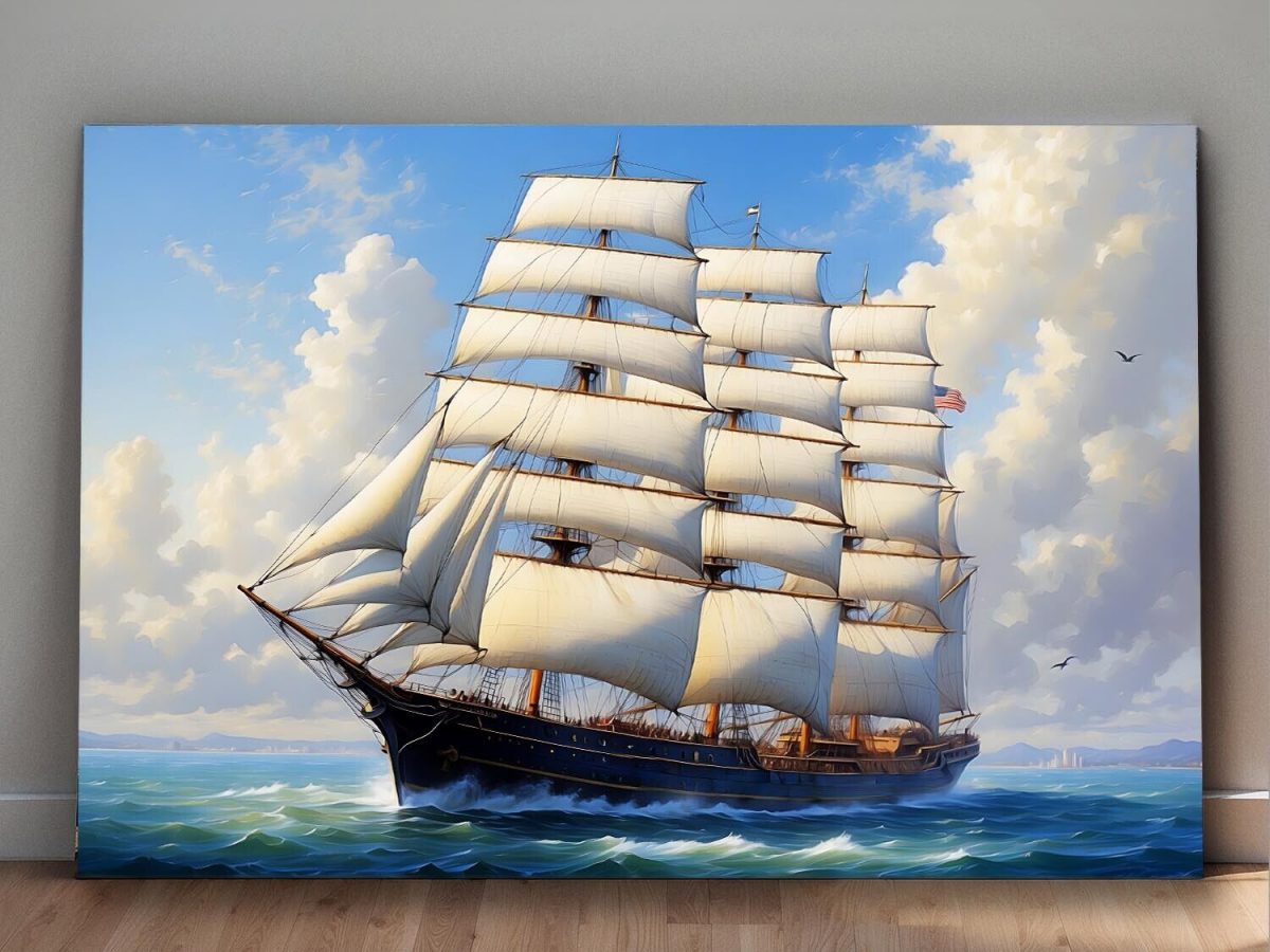 57-167.jpg Segelschiff auf hoher See, auf Leinwand, wie Ölgemälde, Digital Art,