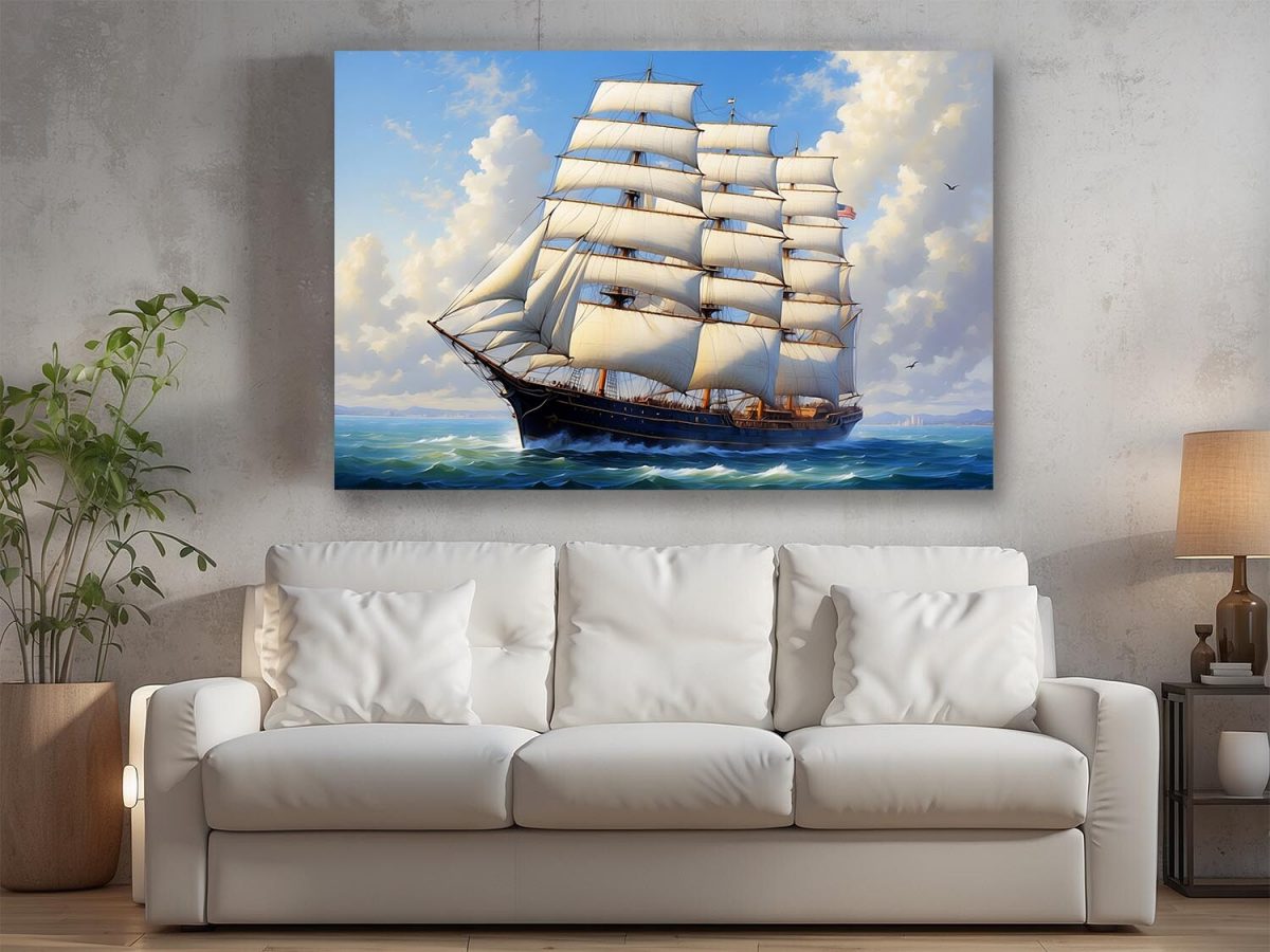 57-169.jpg Segelschiff auf hoher See, auf Leinwand, wie Ölgemälde, Digital Art,