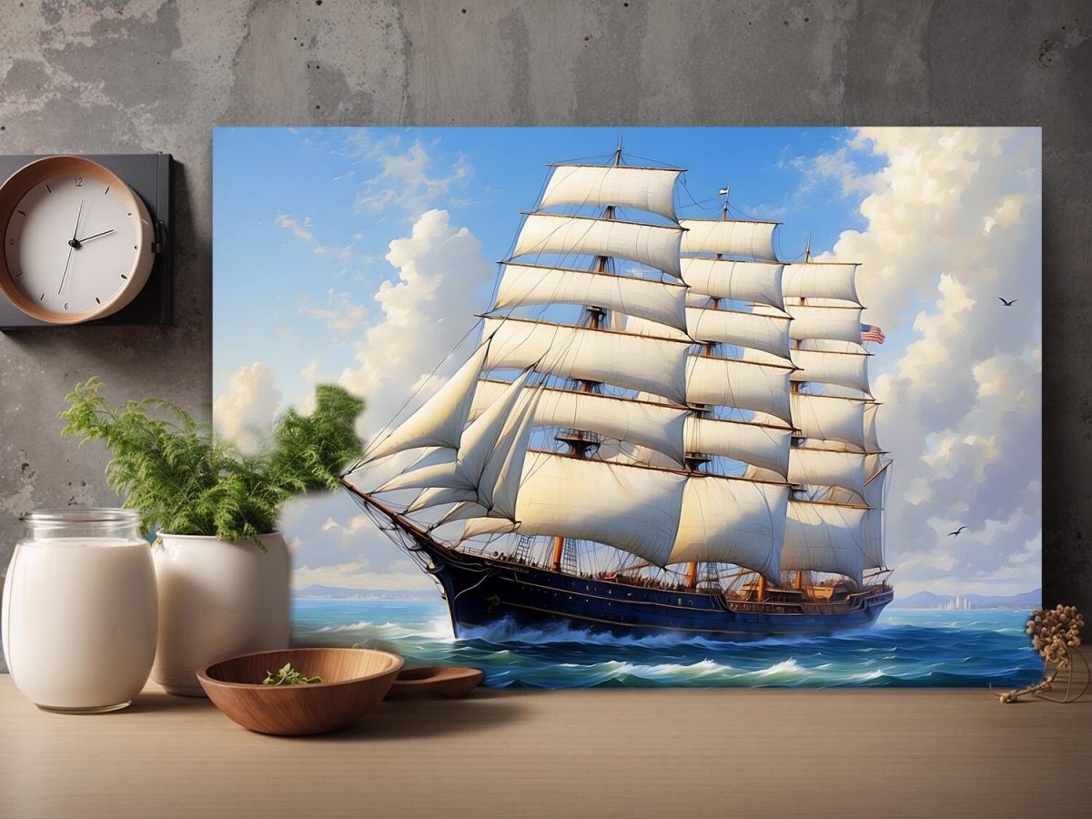 57-171.jpg Segelschiff auf hoher See, auf Leinwand, wie Ölgemälde, Digital Art,