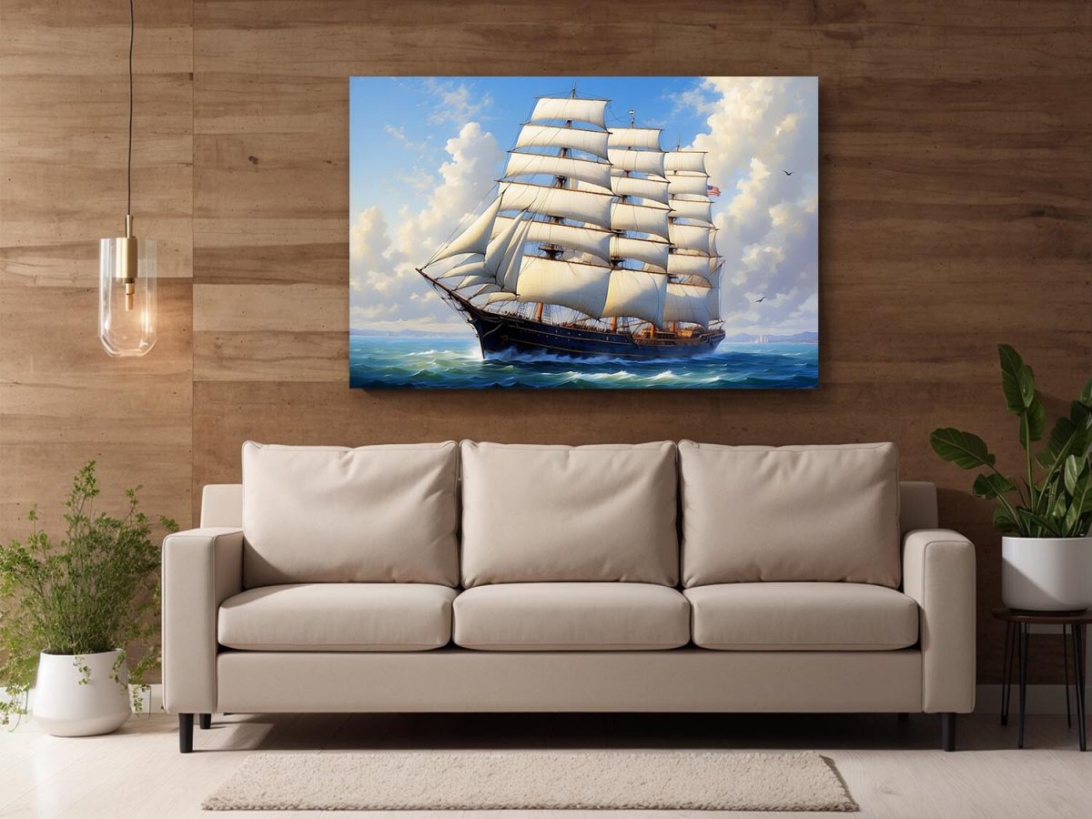 57-174.jpg Segelschiff auf hoher See, auf Leinwand, wie Ölgemälde, Digital Art,