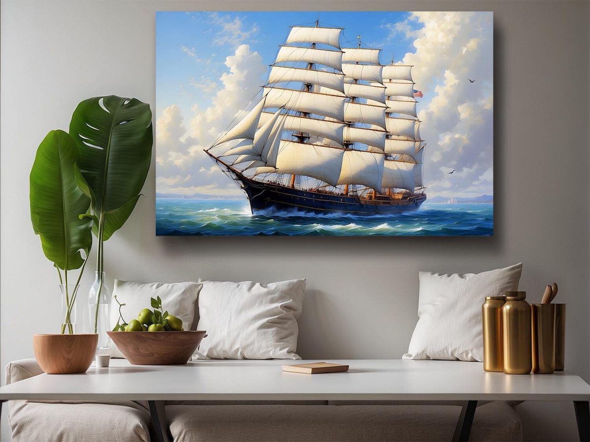 57-176.jpg Segelschiff auf hoher See, auf Leinwand, wie Ölgemälde, Digital Art,