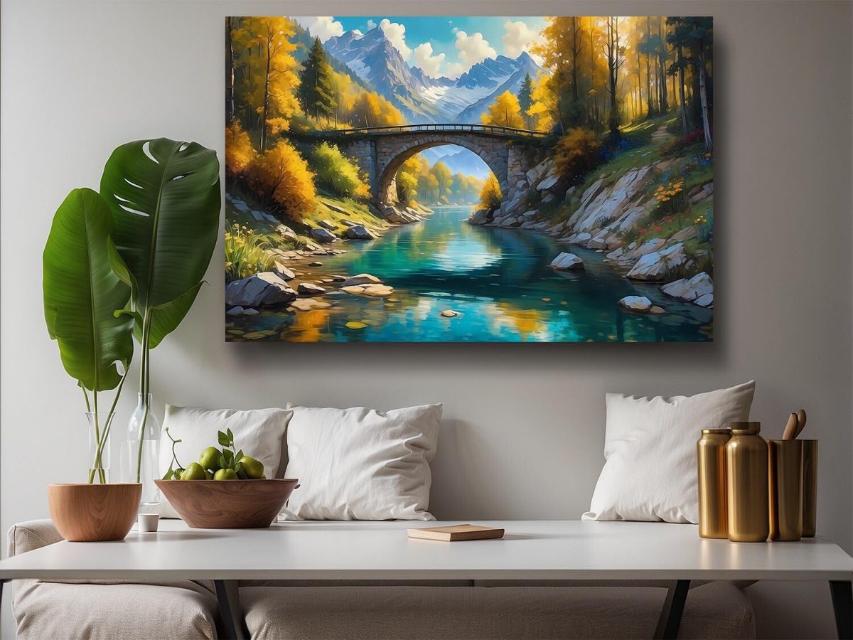 Bergblick mit Brücke, Digital Art, KI Art