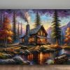 Herbstliche Holzhütte am Wasser, Digital Art, KI Art