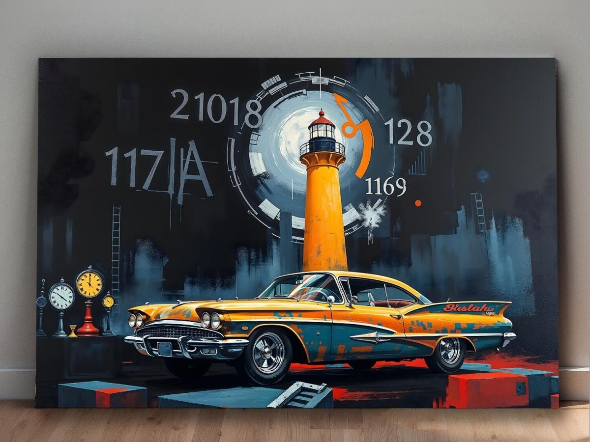 Retro-Futuristische Zeitreise - Druck auf Leinwand