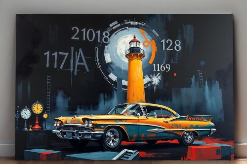 Retro-Futuristische Zeitreise - Druck auf Leinwand