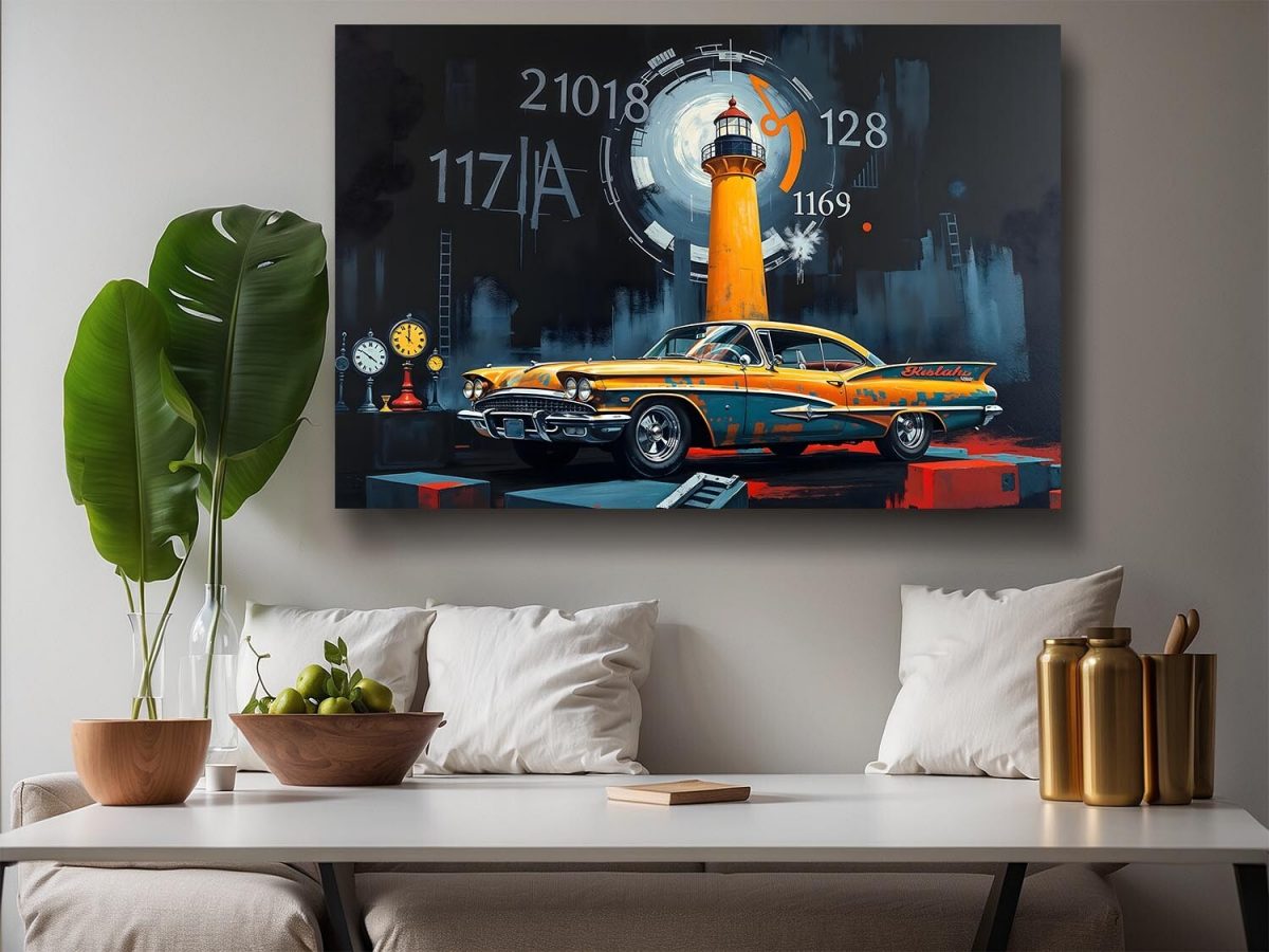 Retro-Futuristische Zeitreise - Druck auf Leinwand