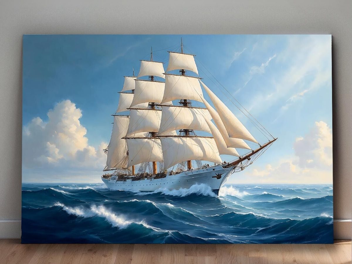 Segelschiff in stürmischer See , Druck auf Leinwand,