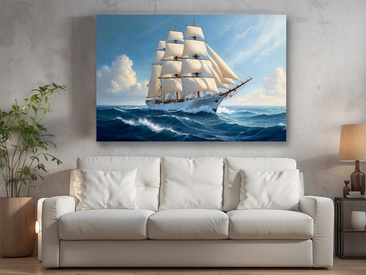 Segelschiff in stürmischer See , Druck auf Leinwand,