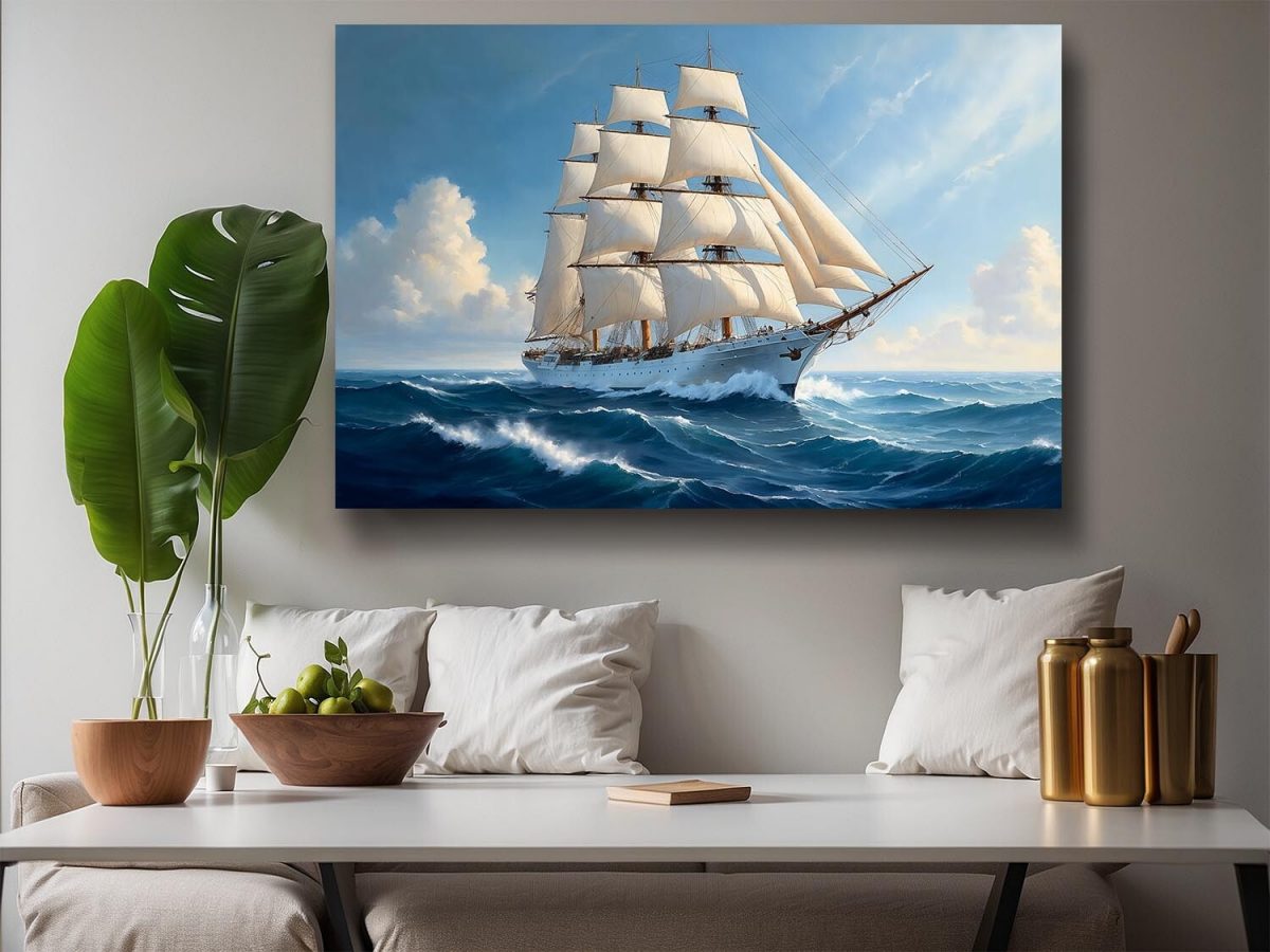 Segelschiff in stürmischer See , Druck auf Leinwand,
