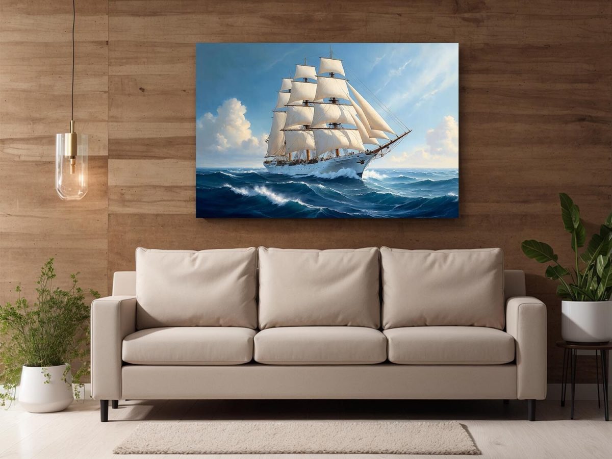 Segelschiff in stürmischer See , Druck auf Leinwand,