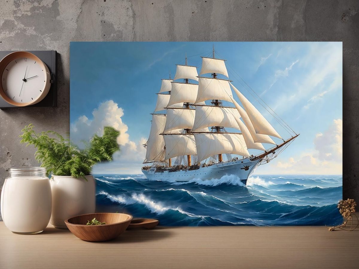 Segelschiff in stürmischer See , Druck auf Leinwand,