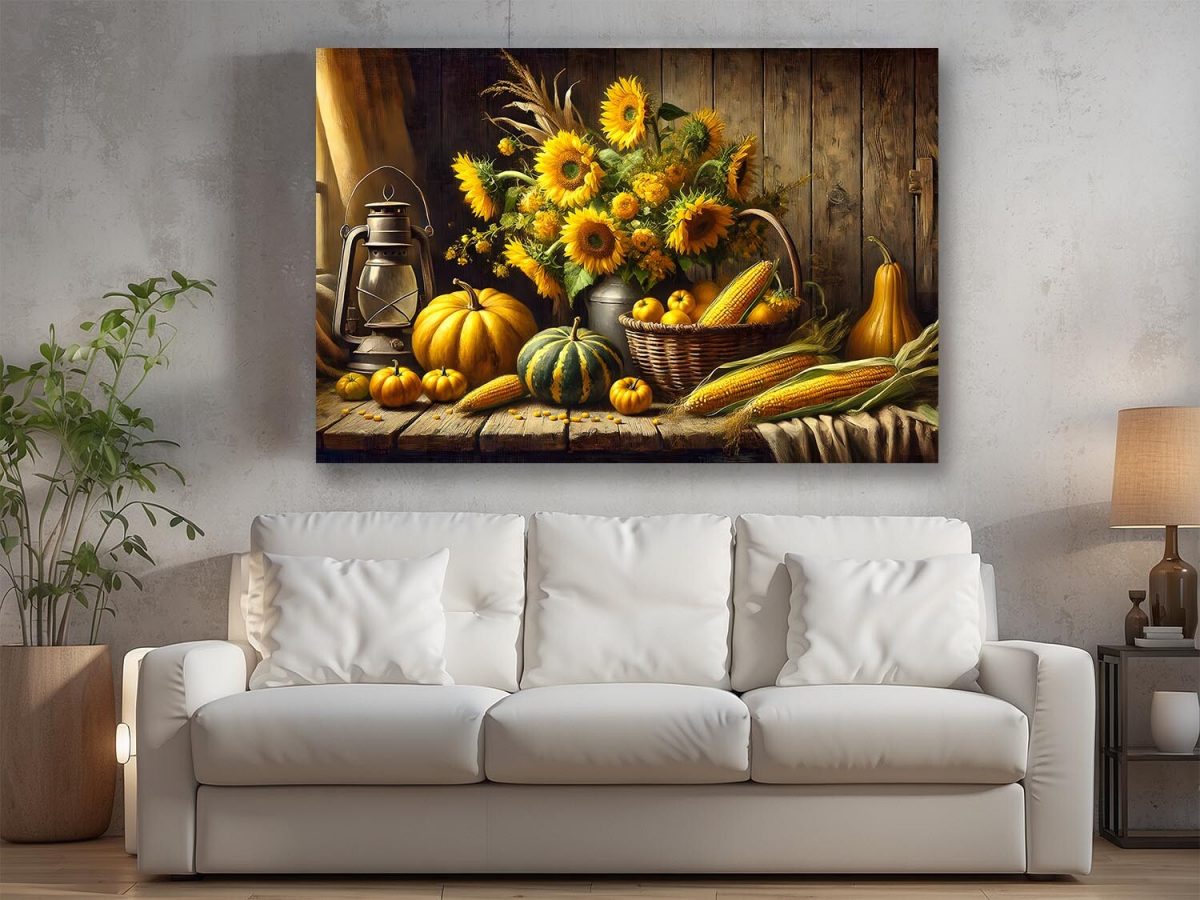 57-251.jpg Stillleben mit Sonnenblumen, Kürbissen und Maiskolben, Digital Art,