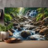 Flusslandschaft mit Wasserfall und Felsen im Wald, Digital Art, KI Art