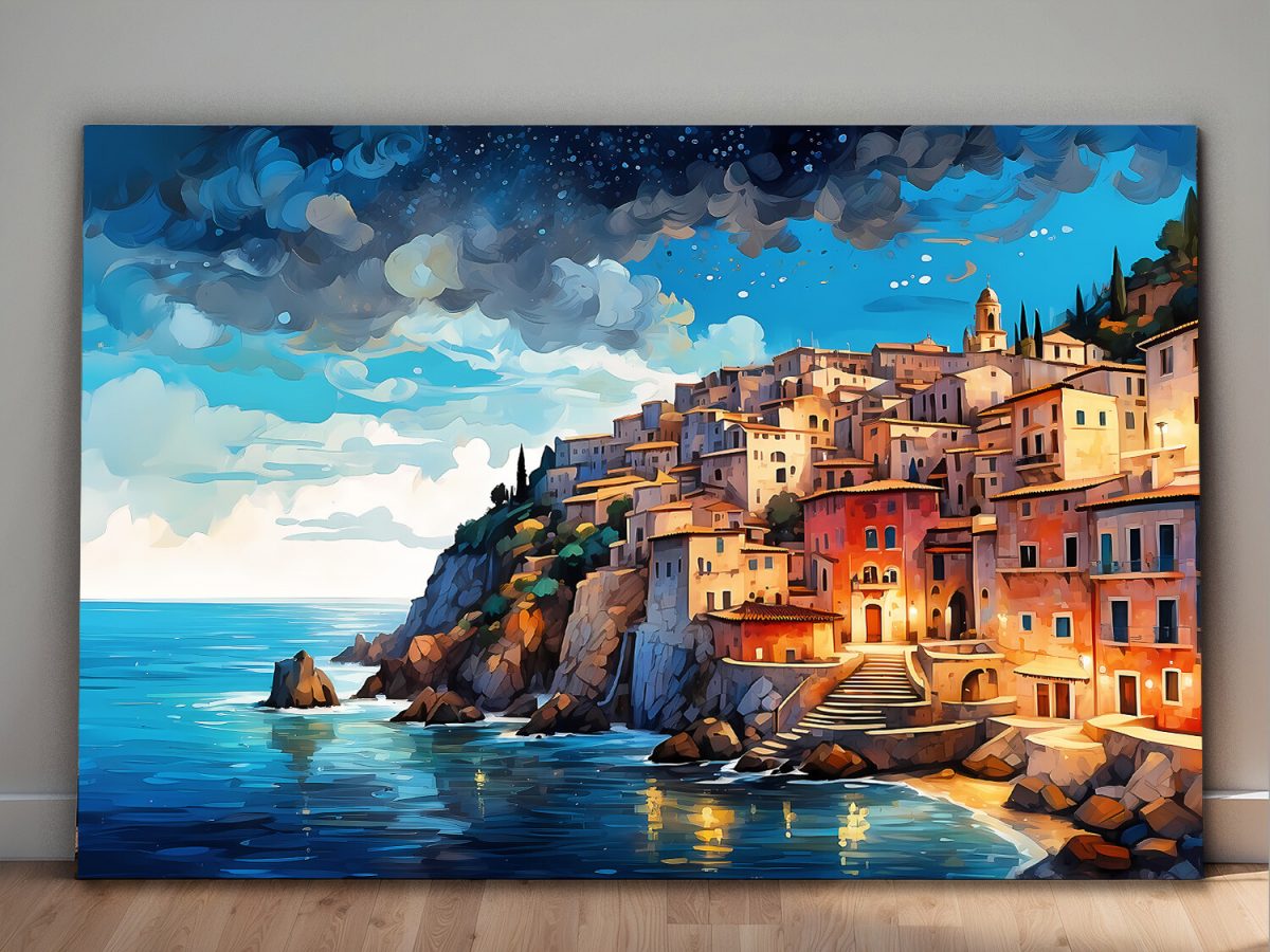 Stadt am Mittelmeer–wie Ölgemälde, Digital Art, KI Art