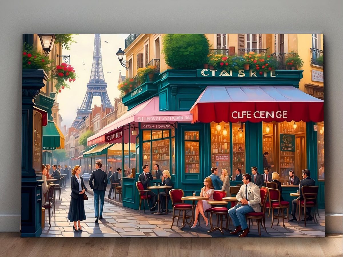 Pariser Straßenszene mit Eiffelturm – wie Ölgemälde, Digital Art, KI Art