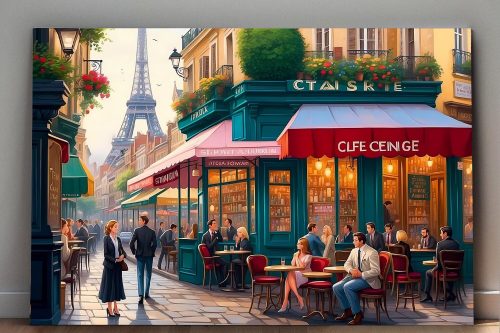 Pariser Straßenszene mit Eiffelturm – wie Ölgemälde, Digital Art, KI Art