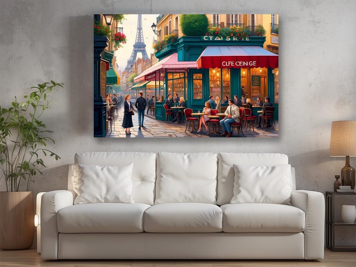 Pariser Straßenszene mit Eiffelturm – wie Ölgemälde, Digital Art, KI Art