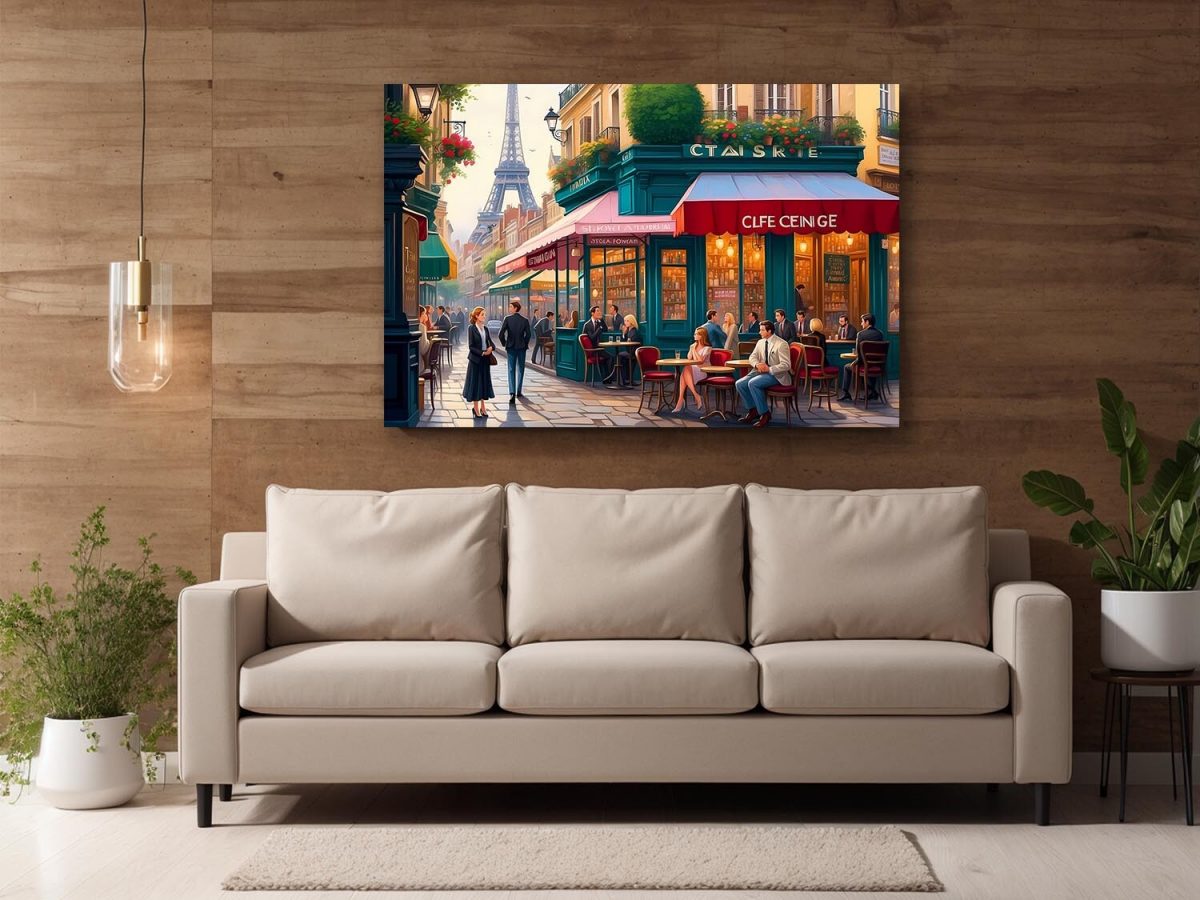 Pariser Straßenszene mit Eiffelturm – wie Ölgemälde, Digital Art, KI Art