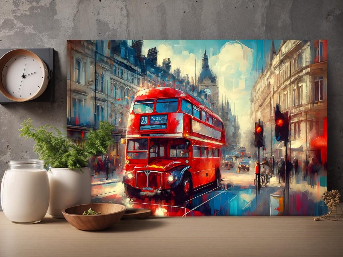 Roter Doppeldeckerbus in London, Digital Art, KI Art