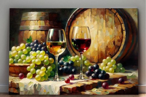 57-290.jpg Stillleben mit Wein, Trauben und Fässern, Digital Art,