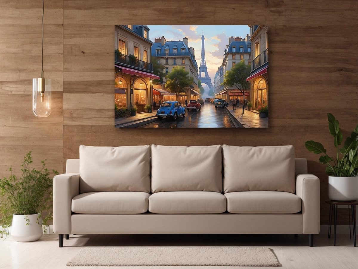 Pariser Straßenszene mit Eiffelturm – wie Ölgemälde, Digital Art, KI Art