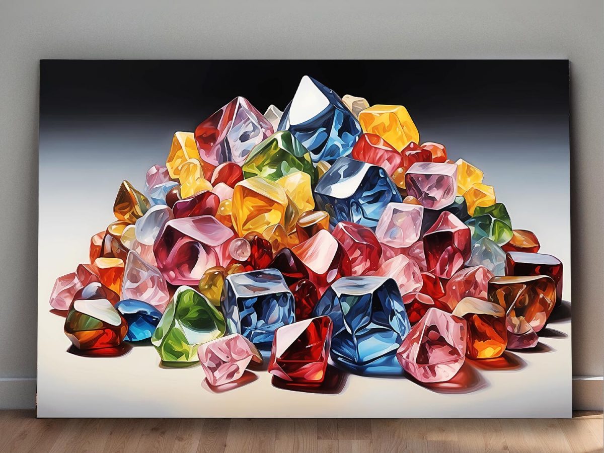 Bunte Edelsteine - Komposition auf Leinwand, Digital Art, KI Art