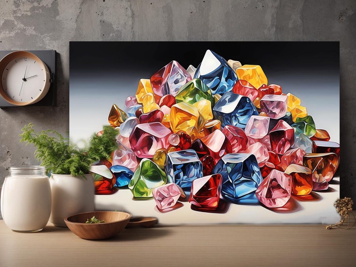 Bunte Edelsteine - Komposition auf Leinwand, Digital Art, KI Art