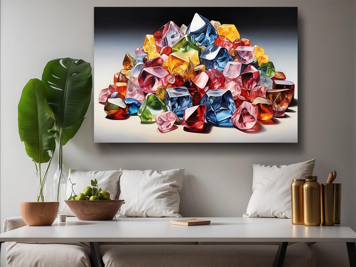 Bunte Edelsteine - Komposition auf Leinwand, Digital Art, KI Art
