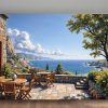 Mediterrane Terrasse mit Meerblick - Druck auf Leinwand
