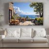 Mediterrane Terrasse mit Meerblick - Druck auf Leinwand