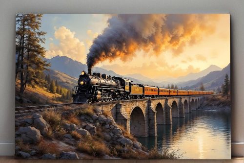 Dampflok über dem Viadukt , Druck auf Leinwand