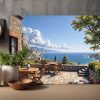 Mediterrane Terrasse mit Meerblick - Druck auf Leinwand