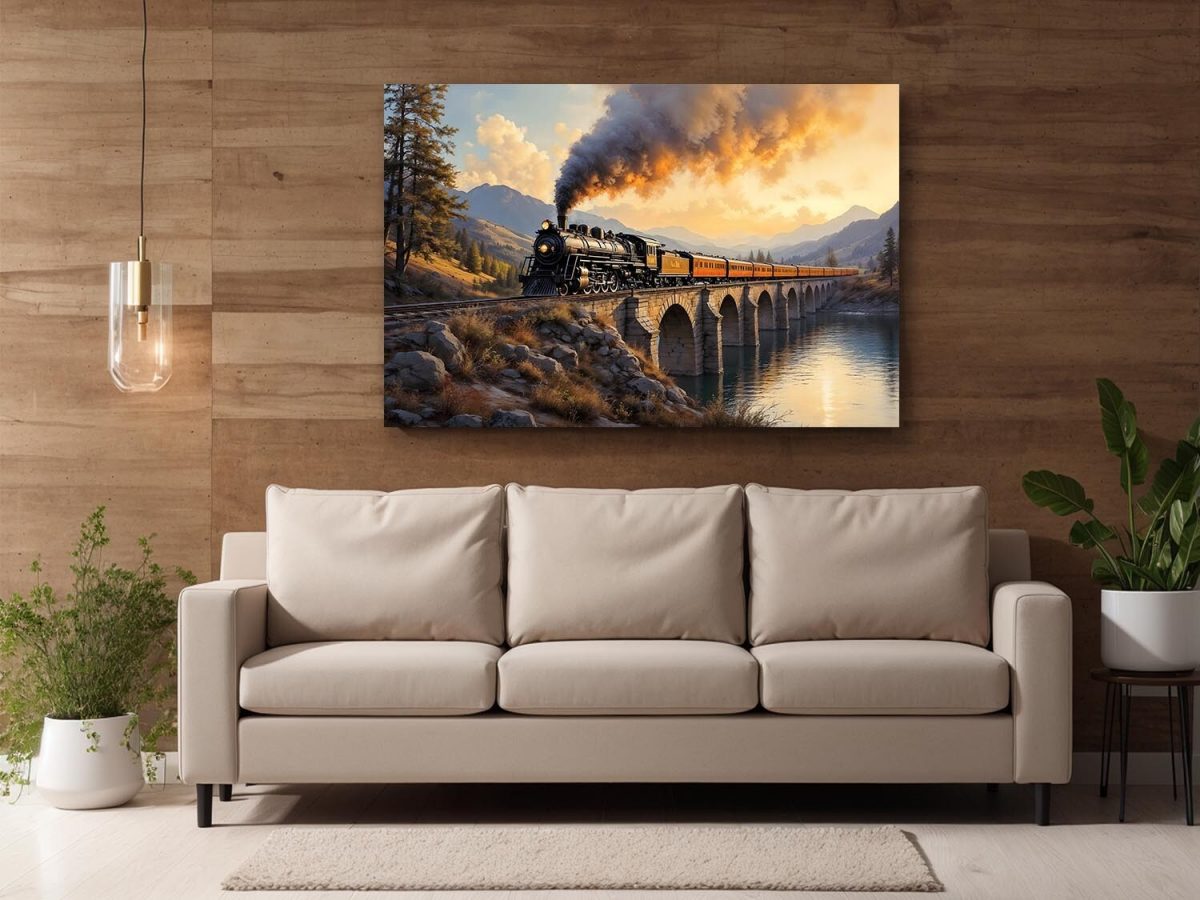 Dampflok über dem Viadukt , Druck auf Leinwand
