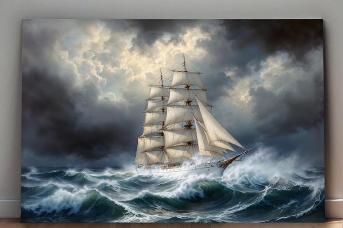 57-324.jpg Windjammer in stürmischer See , Druck auf Leinwand