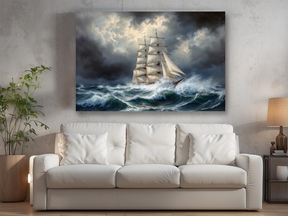 Windjammer in stürmischer See , Druck auf Leinwand