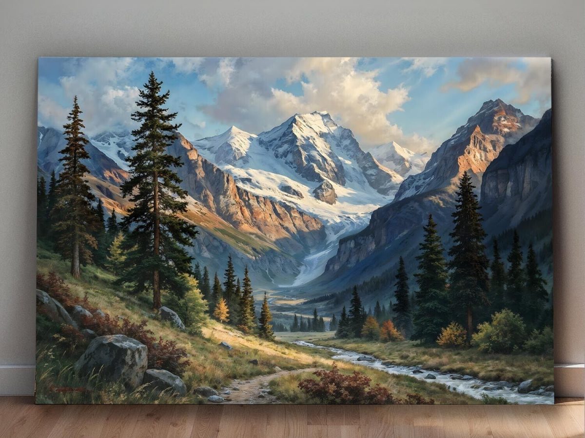 Alpenlandschaft mit Gletscher- Wandbild auf Leinwand
