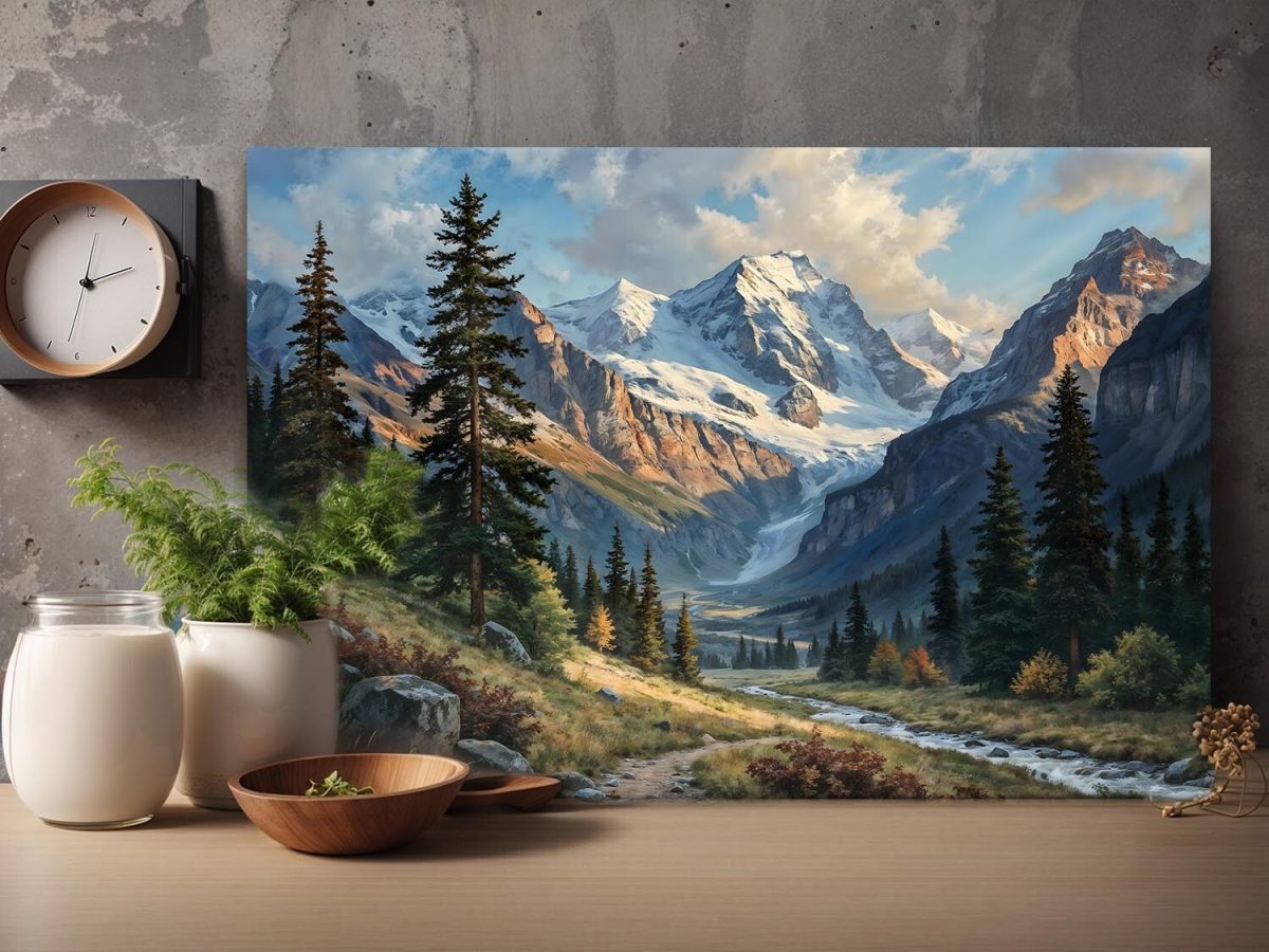 Alpenlandschaft mit Gletscher- Wandbild auf Leinwand