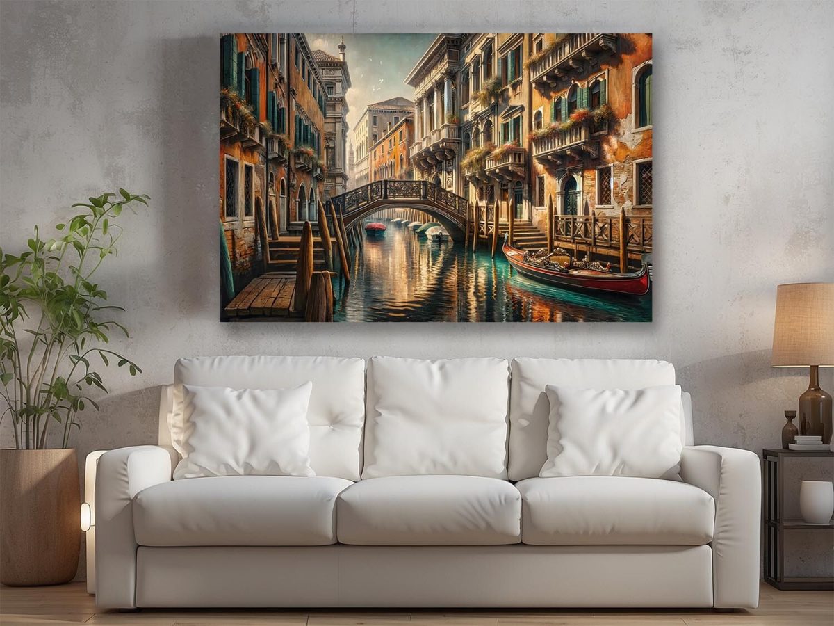 Venedig Kanalansicht mit Gondel– wie Ölgemälde, Digital Art, KI Art