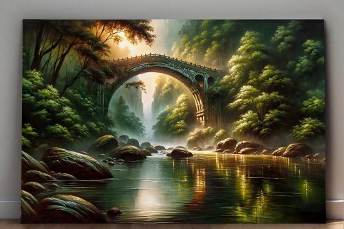 Malerische Brücke Verborgen im Wald, Digital Art, KI Art