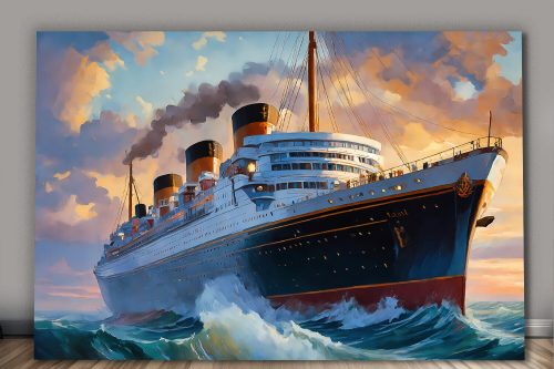 Ozeandampfer mit drei Schornsteinen – wie Ölgemälde, Digital Art, KI Art