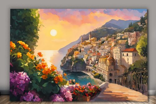 Blick auf die Amalfiküste– wie Ölgemälde, Digital Art, KI Art