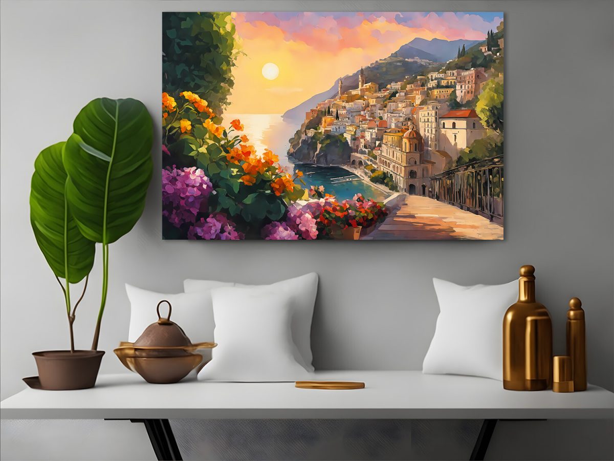 Blick auf die Amalfiküste– wie Ölgemälde, Digital Art, KI Art