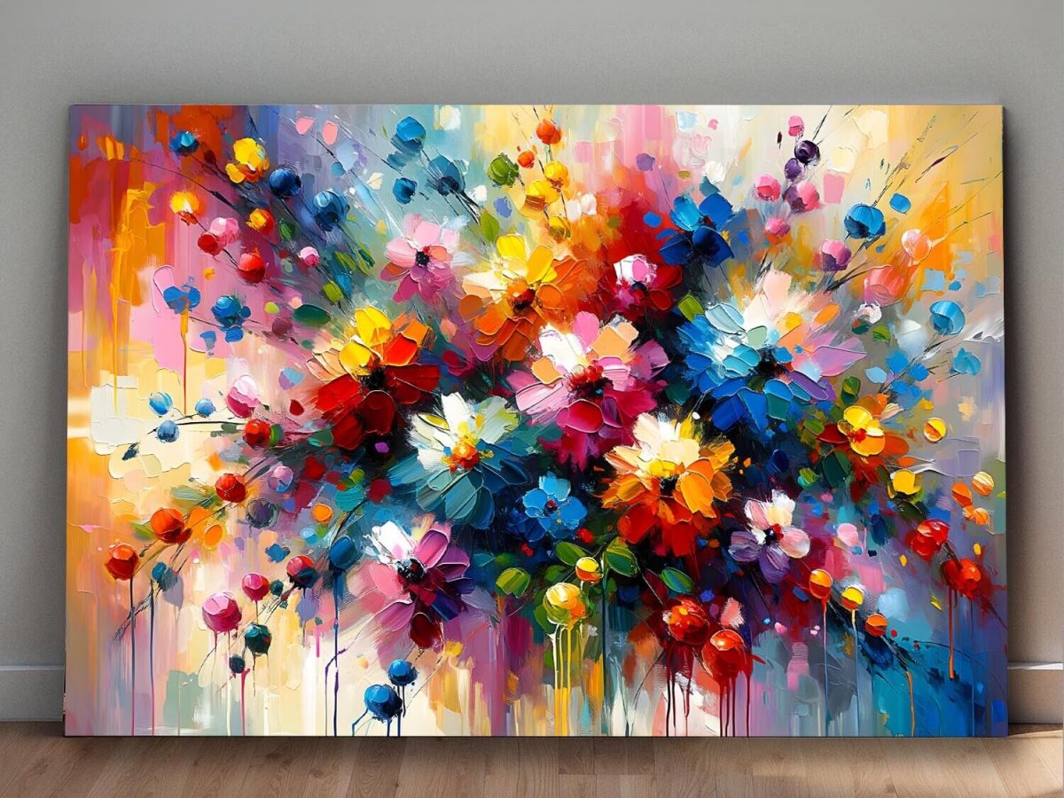 57-380.jpg Blumenstrauß mit dynamischen Farbexplosionen –wie Ölgemälde, Digital Art, KI Art