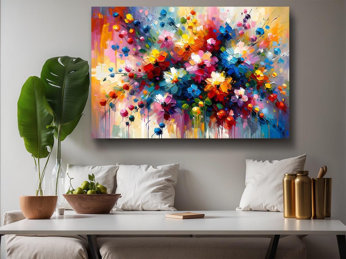 57-382.jpg Blumenstrauß mit dynamischen Farbexplosionen –wie Ölgemälde, Digital Art, KI Art