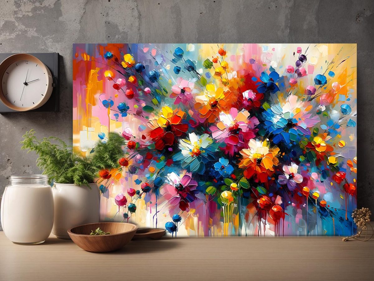 57-384.jpg Blumenstrauß mit dynamischen Farbexplosionen –wie Ölgemälde, Digital Art, KI Art