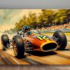 Historischer Rennwagen in dynamischer Fahrt – Druck auf Leinwand