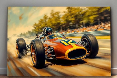 Historischer Rennwagen in dynamischer Fahrt – Druck auf Leinwand