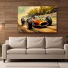 Historischer Rennwagen in dynamischer Fahrt – Druck auf Leinwand